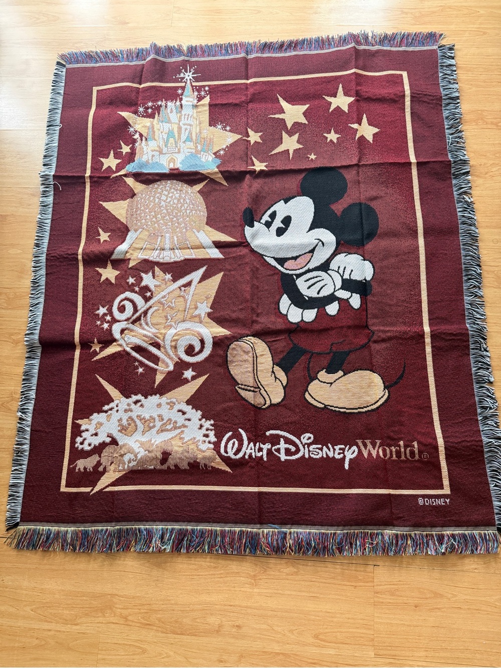 Disney Mickey Mouse Burgundy, Black, Tan Throw Blanket
